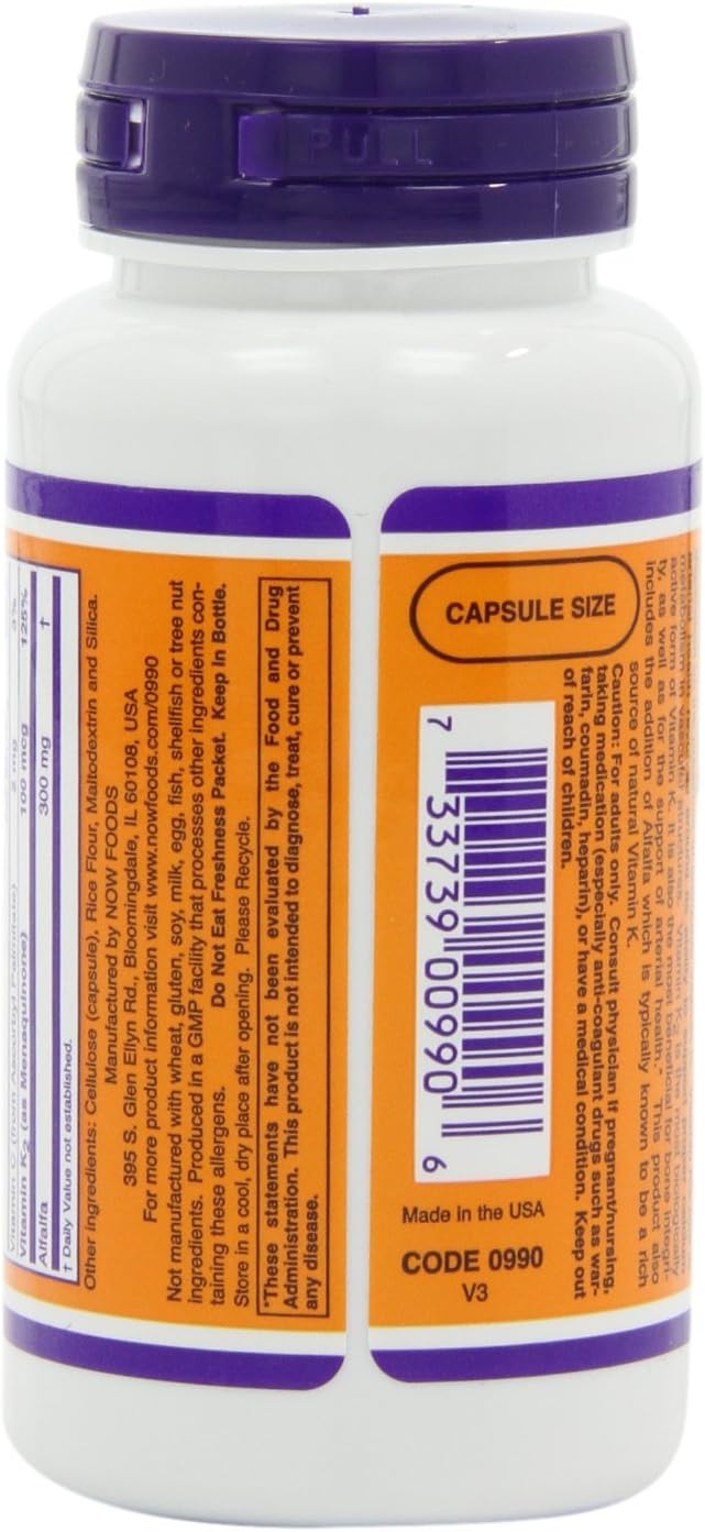 NOW Foods Vitamin K-2 100mcg Capsules - Pack of 200