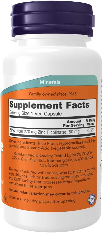 NOW Foods Zinc Picolinate 50mg - 240 Capsules, Pack of 2