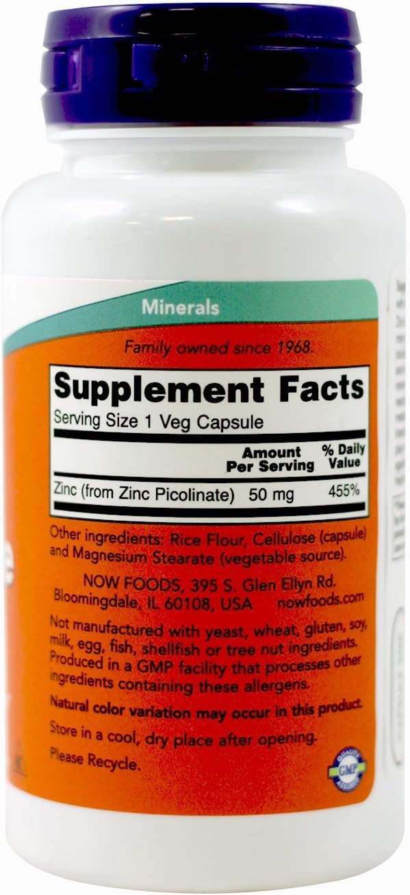 NOW Foods Zinc Picolinate 50mg - 240 Capsules, Pack of 2