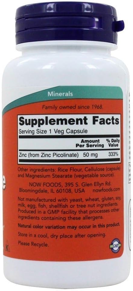 NOW Foods Zinc Picolinate Capsules - 50 mg, 120 Count