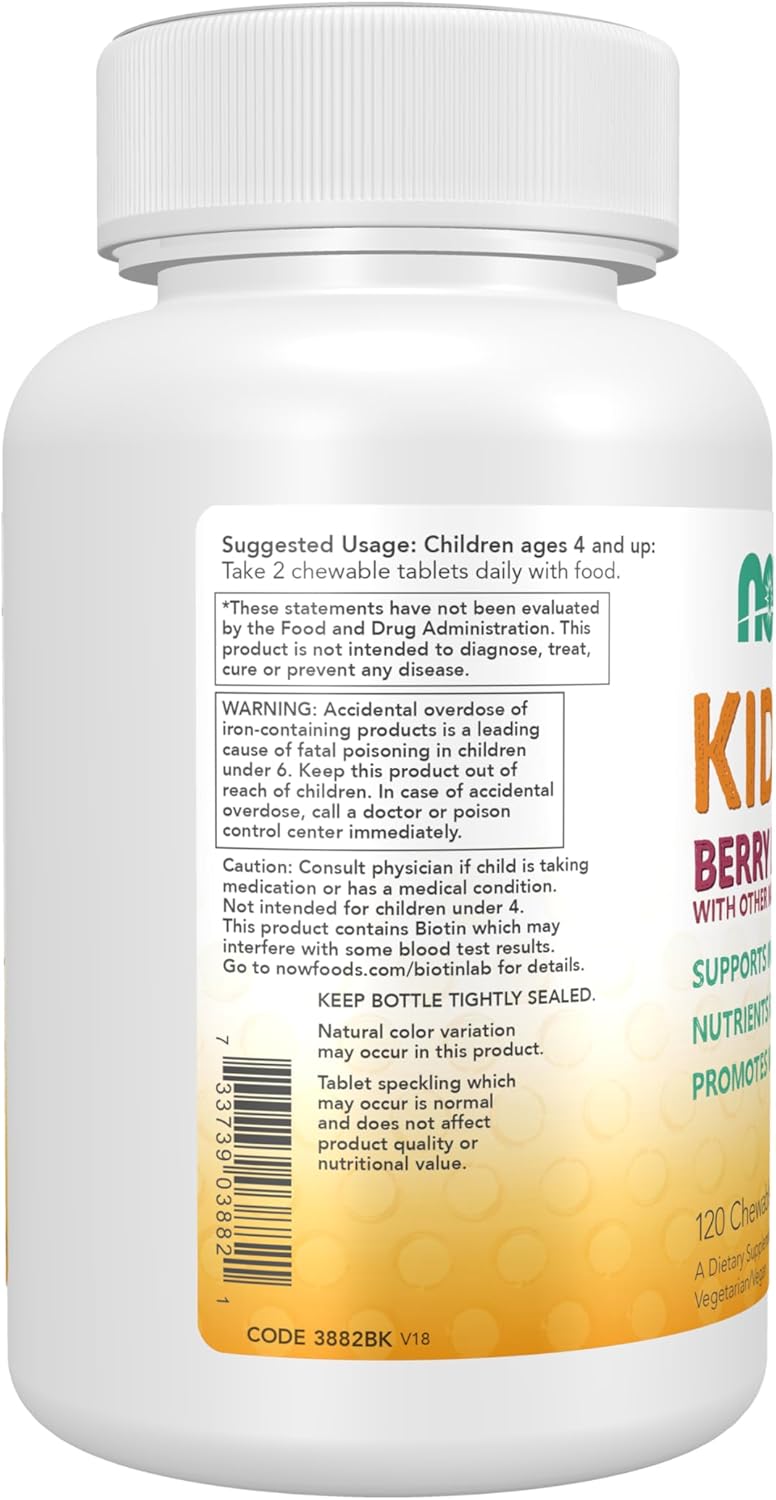 NOW Kids Berry Lemonade Flavor Multivitamin Supplements - 120 Chewable Tablets