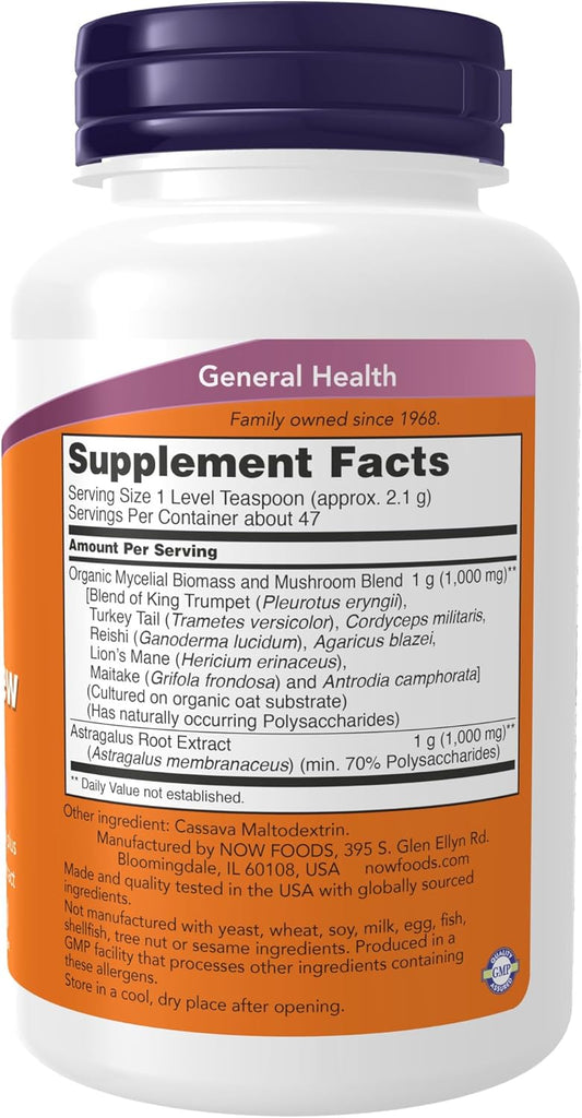 NOW Mushroom Immune Renew Supplement with Astragalus Root Extract - Immune System Support - 3.5oz (Pack of 2)