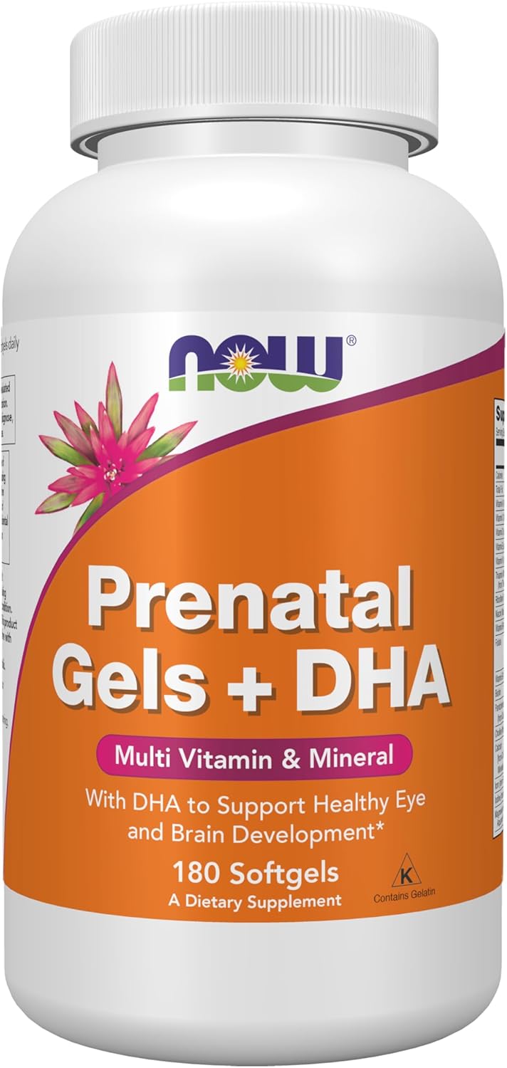 NOW Prenatal Gels + DHA with Borage Oil, 250 mg DHA per Serving, 180 Softgels