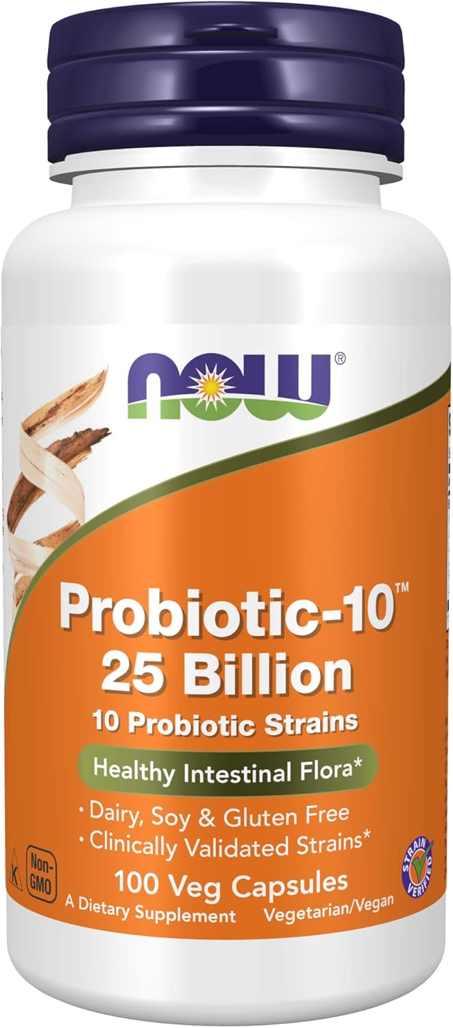 NOW Probiotic-10™, 25 Billion CFU, 10 Strains, Dairy/Soy/Gluten Free + NOW Vitamin C-1,000 with Bioflavonoids, 250 Capsules
