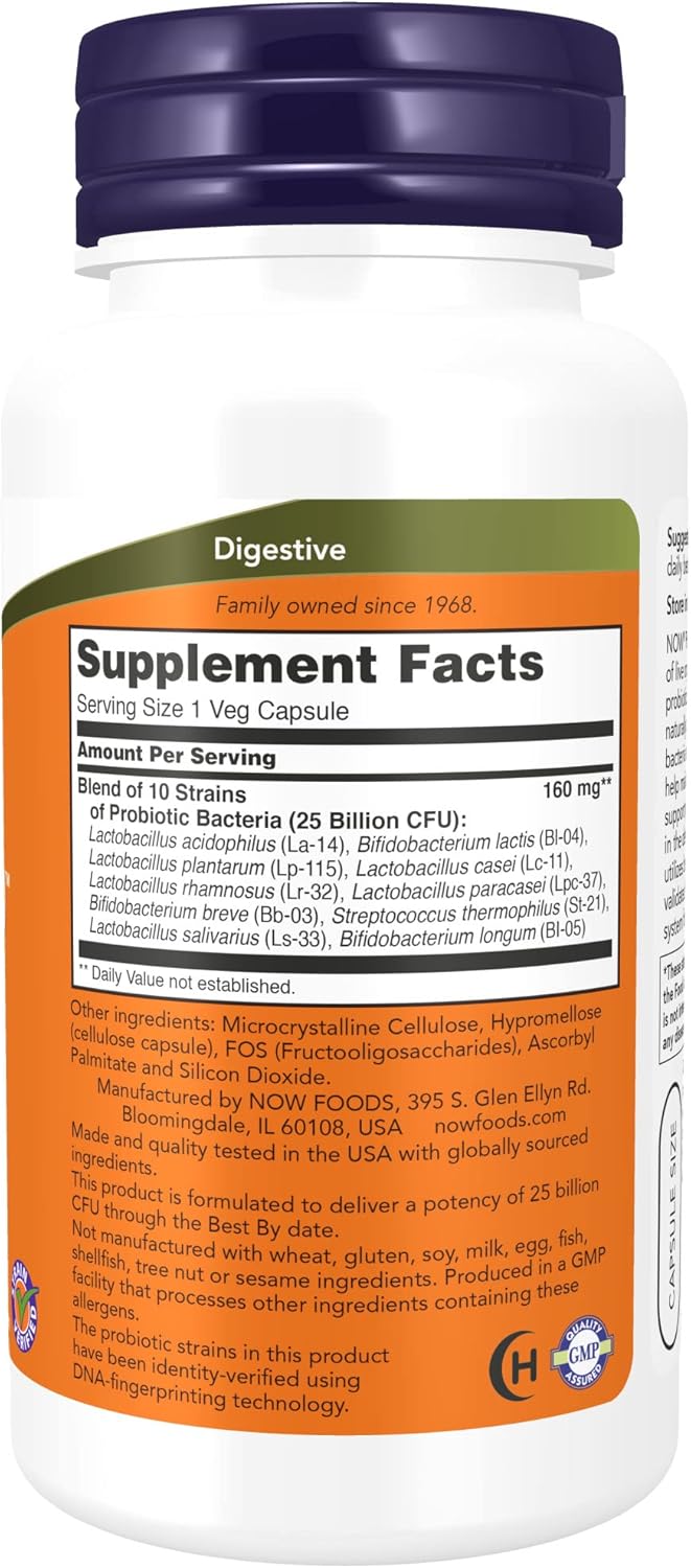 NOW Probiotic-10™, 25 Billion CFU, 10 Strains, Dairy/Soy/Gluten Free + NOW Vitamin C-1,000 with Bioflavonoids, 250 Capsules