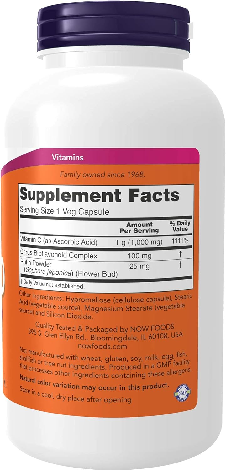 NOW Probiotic-10™, 25 Billion CFU, 10 Strains, Dairy/Soy/Gluten Free + NOW Vitamin C-1,000 with Bioflavonoids, 250 Capsules