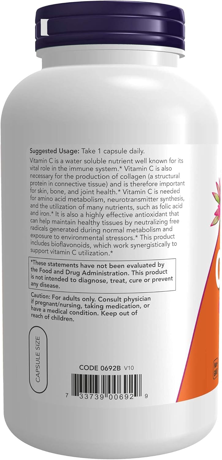 NOW Probiotic-10™, 25 Billion CFU, 10 Strains, Dairy/Soy/Gluten Free + NOW Vitamin C-1,000 with Bioflavonoids, 250 Capsules