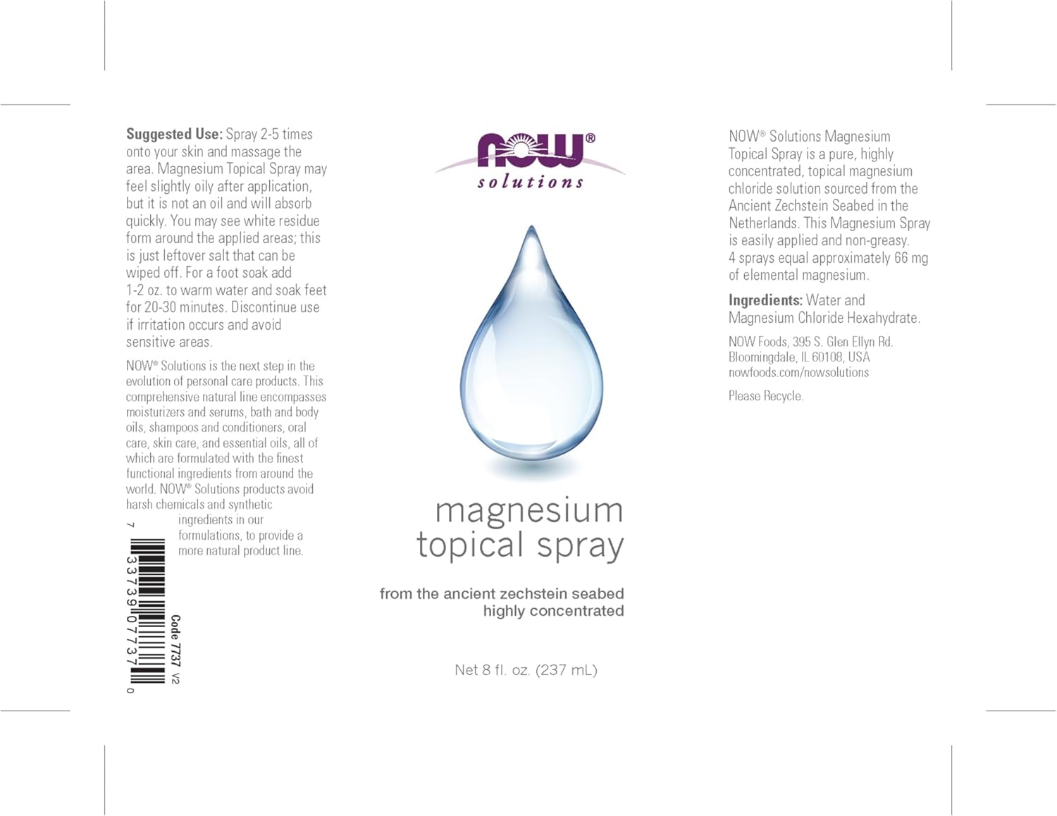 NOW Solutions Magnesium Topical Spray, Highly Concentrated from Ancient Zechstein Seabed, 8 Fl Oz (Pack of 2)