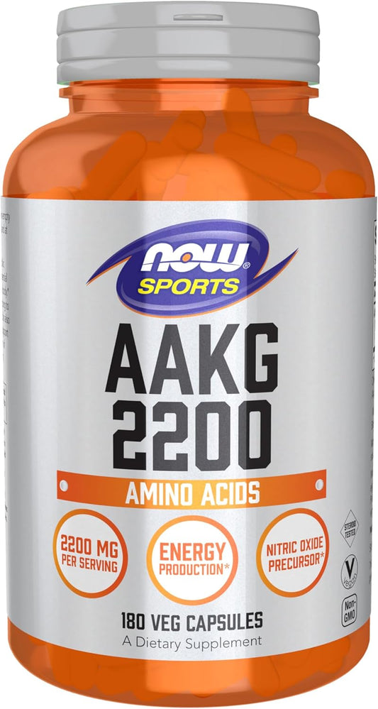 NOW Sports AAKG 2200 by NOW Foods - Arginine for Energy Production - 180 Vegan Capsules