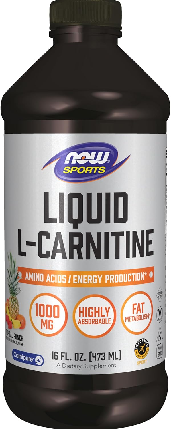 NOW Sports Nutrition L-Carnitine Liquid 1,000 mg - Tropical Punch Flavor - 16 oz - Fast Absorption Formula