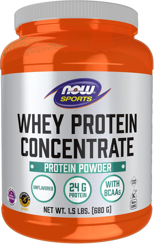 NOW Sports Whey Protein Concentrate Powder with BCAAs - Unflavored, 24g Protein, 1.5 lb - BoostGo Australia