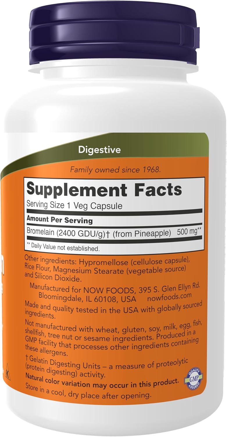 NOW Supplements Bromelain 2,400 GDU/g - 500 mg Proteolytic Enzyme, 120 Veg Capsules + NAC 600 mg with Selenium & Molybdenum, 250 Capsules