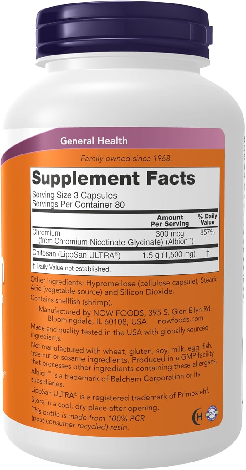 NOW Supplements Chitosan 500 mg with Chromium for Weight Management - 240 Veg Capsules - BoostGo Australia