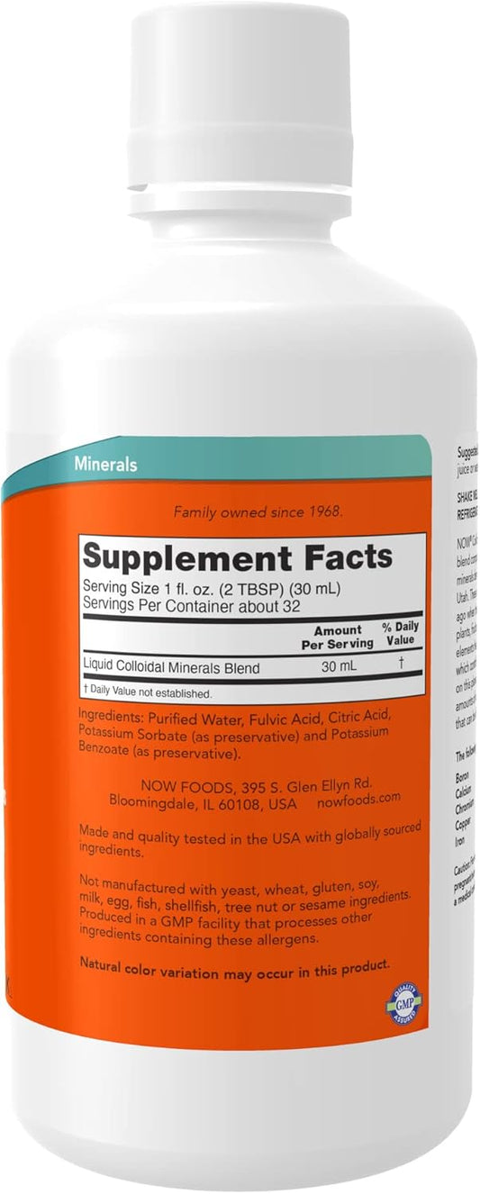 NOW Supplements Colloidal Minerals Liquid - Plant Derived Essential Trace Minerals - 32-Ounce x 2 Pack