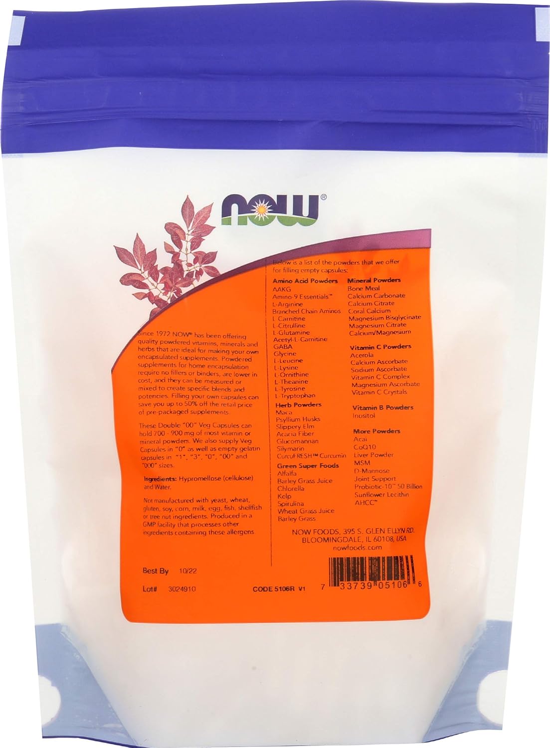 NOW Supplements Double 00 Vegetarian Capsules, Filled by Weight, Non-GMO, 500 Count