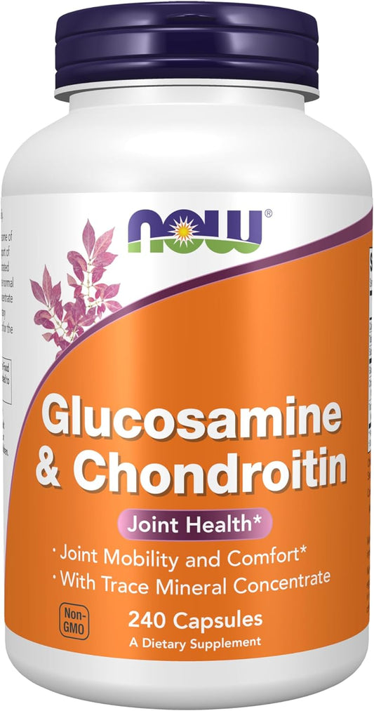 NOW Supplements Glucosamine & Chondroitin with Trace Mineral Concentrate and Alfalfa - 240 Veg Capsules by NOW Foods