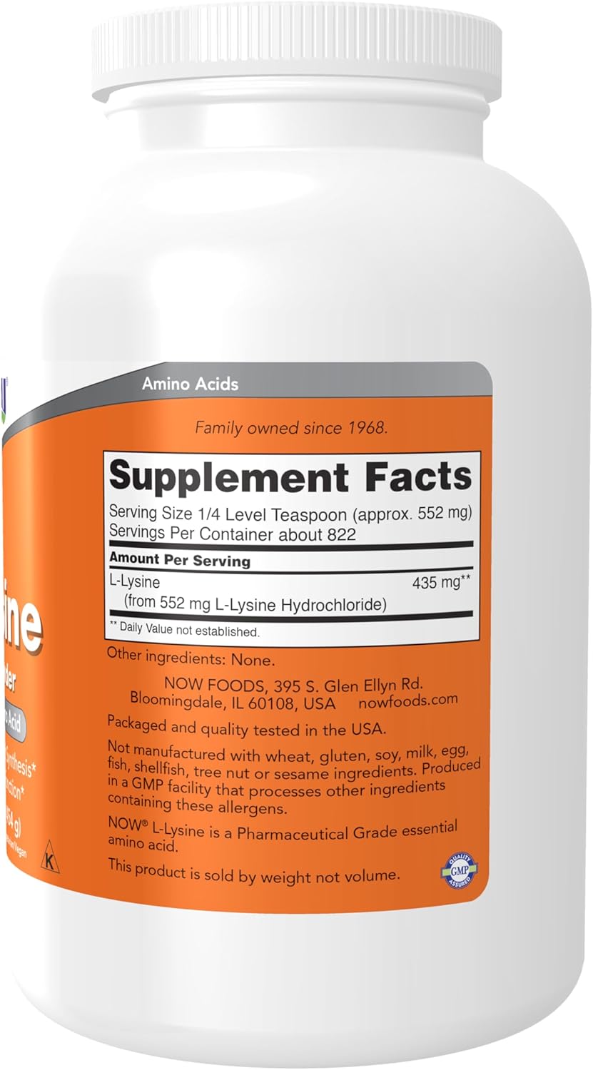 NOW Supplements L-Lysine Powder - Supports Collagen Synthesis, Amino Acid Supplement - 2lb Pack