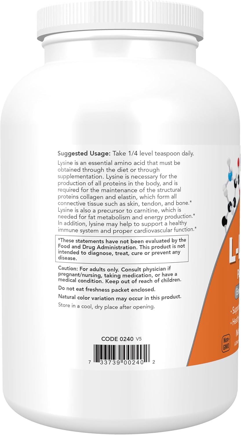 NOW Supplements L-Lysine Powder - Supports Collagen Synthesis, Amino Acid Supplement - 2lb Pack