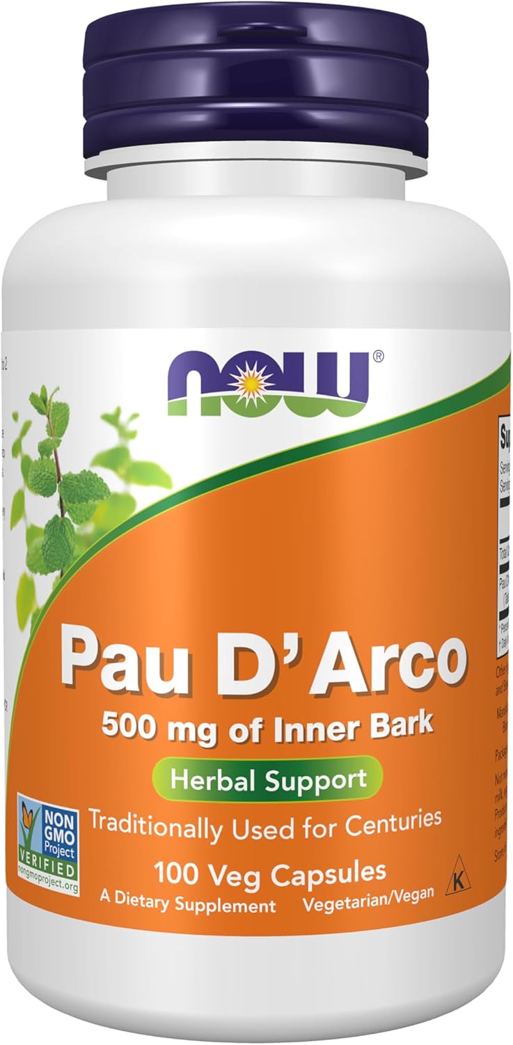 NOW Supplements Pau D'Arco 500 mg - Herbal Support, 100 Veg Capsules by NOW Foods