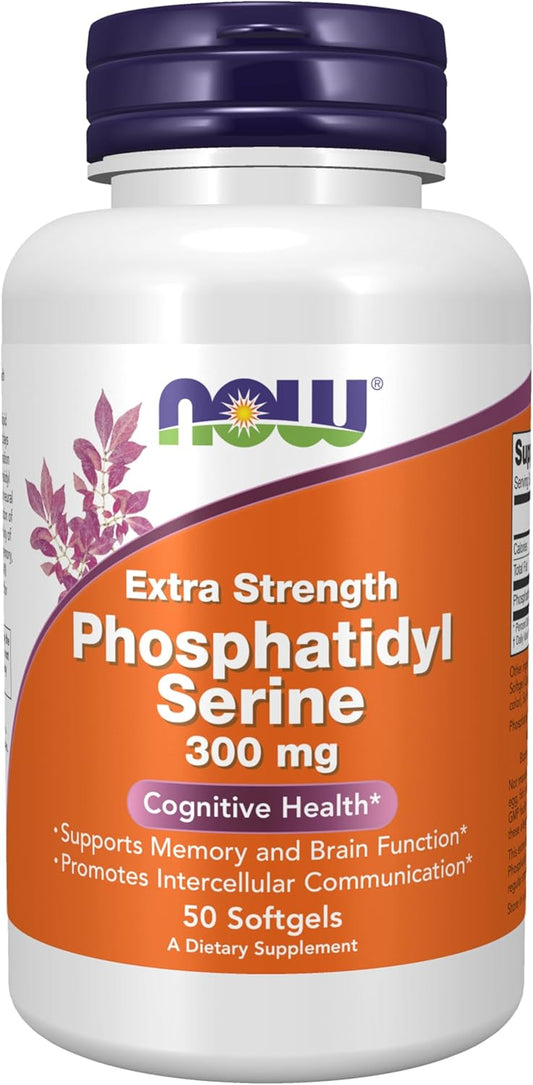 NOW Supplements Phosphatidyl Serine 300 mg Extra Strength Softgels - Soy Lecithin Derived Phospholipid Compound - 50 Count