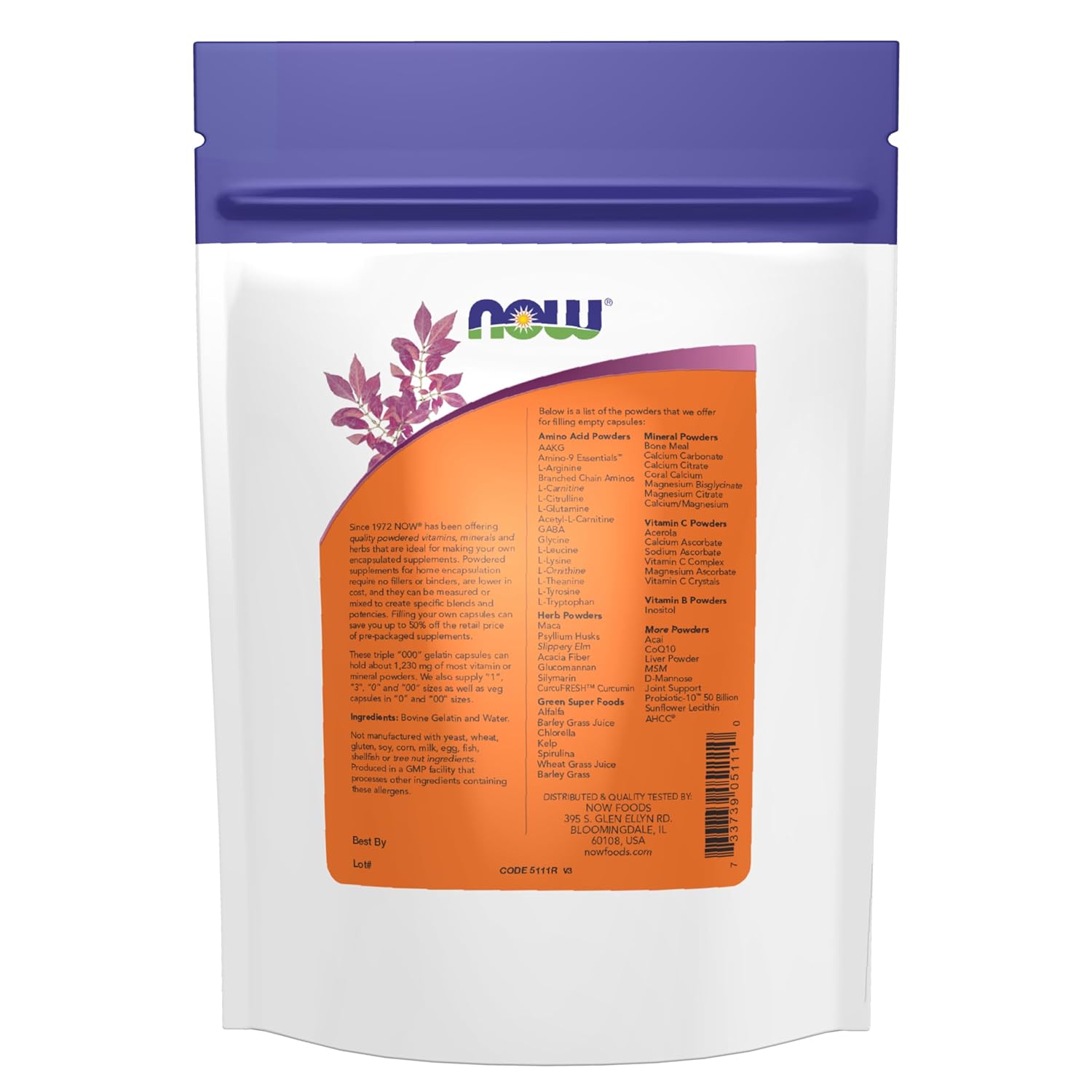 NOW Supplements Triple "000" Bovine Gelatin Capsules - 200 Count