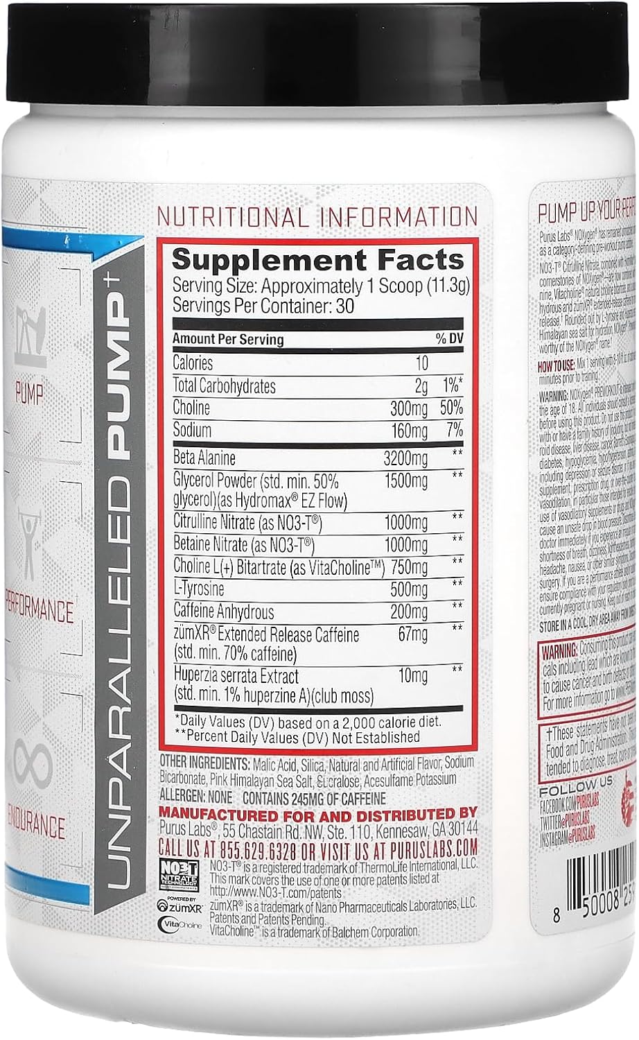 NOXYGEN PREWORKOUT Powder by Purus Labs - Blue Raspberry Flavor, 30 Servings