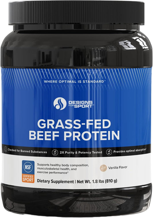 NSF Certified Beef Protein Powder with Hydrolyzed Protein, Amino Acids, and Collagen - Ideal for Athletes - Vanilla Flavor, 30 Servings