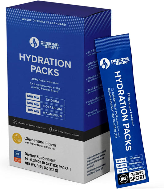 NSF Certified Electrolytes Powder Packets - Sugar-Free Drink Mix for Hydration - With Zinc, Vitamin C, D-Ribose for Energy & Recovery - Clementine Flavor (14 Pack)