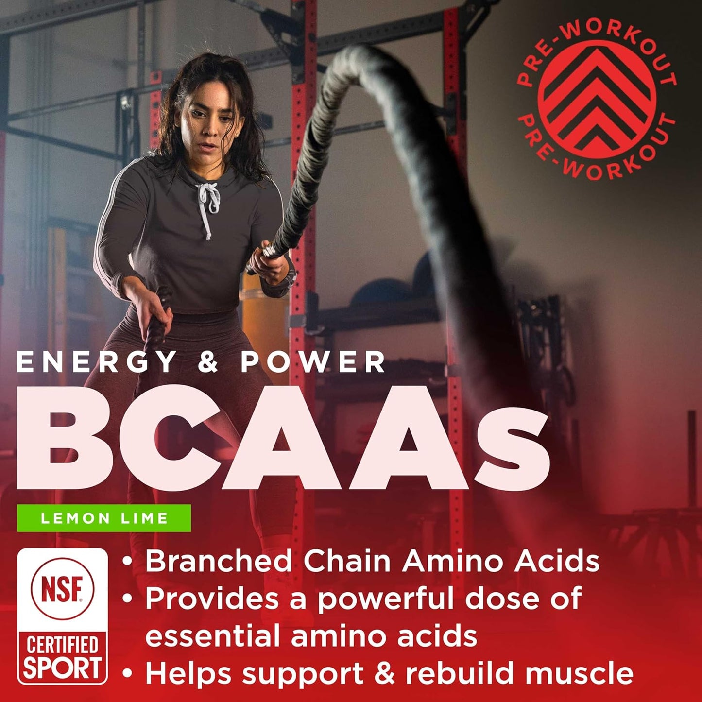 NSF Certified Gnarly Nutrition Lemon Lime BCAA Powder with Caffeine - Pre-Workout Amino Acids to Support Muscle Recovery, 10.58 oz