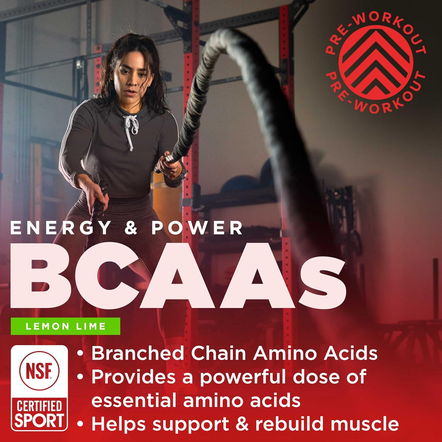 NSF Certified Gnarly Nutrition Lemon Lime BCAA Powder with Caffeine - Pre-Workout Amino Acids to Support Muscle Recovery, 10.58 oz