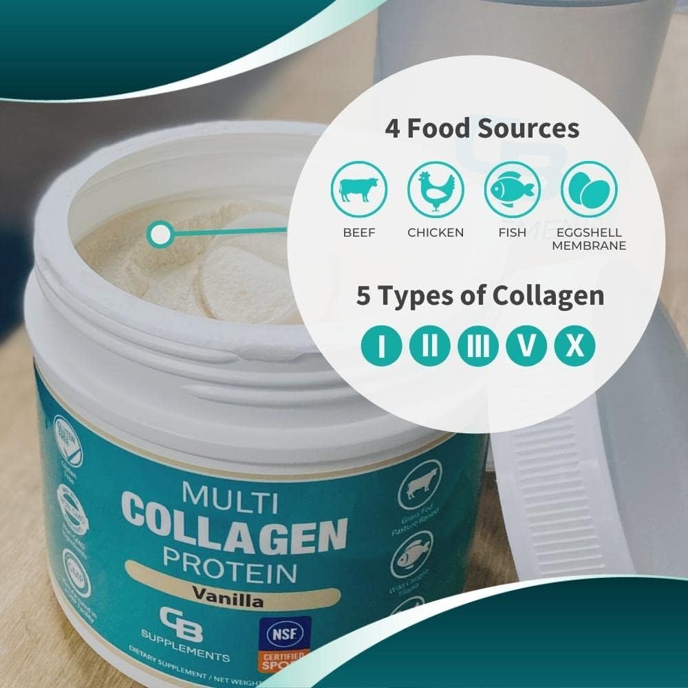 NSF Certified Multi Collagen Protein Powder - 58 Servings of Hydrolyzed Collagen for Bone, Skin, Hair, and Joint Support (Vanilla)