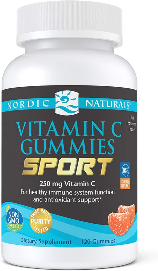 NSF Certified Nordic Naturals Vitamin C Gummies - Tart Tangerine Flavor - 120 Gummies - 250mg Vitamin C - Antioxidant Support - Vegan & Non-GMO - 60 Servings