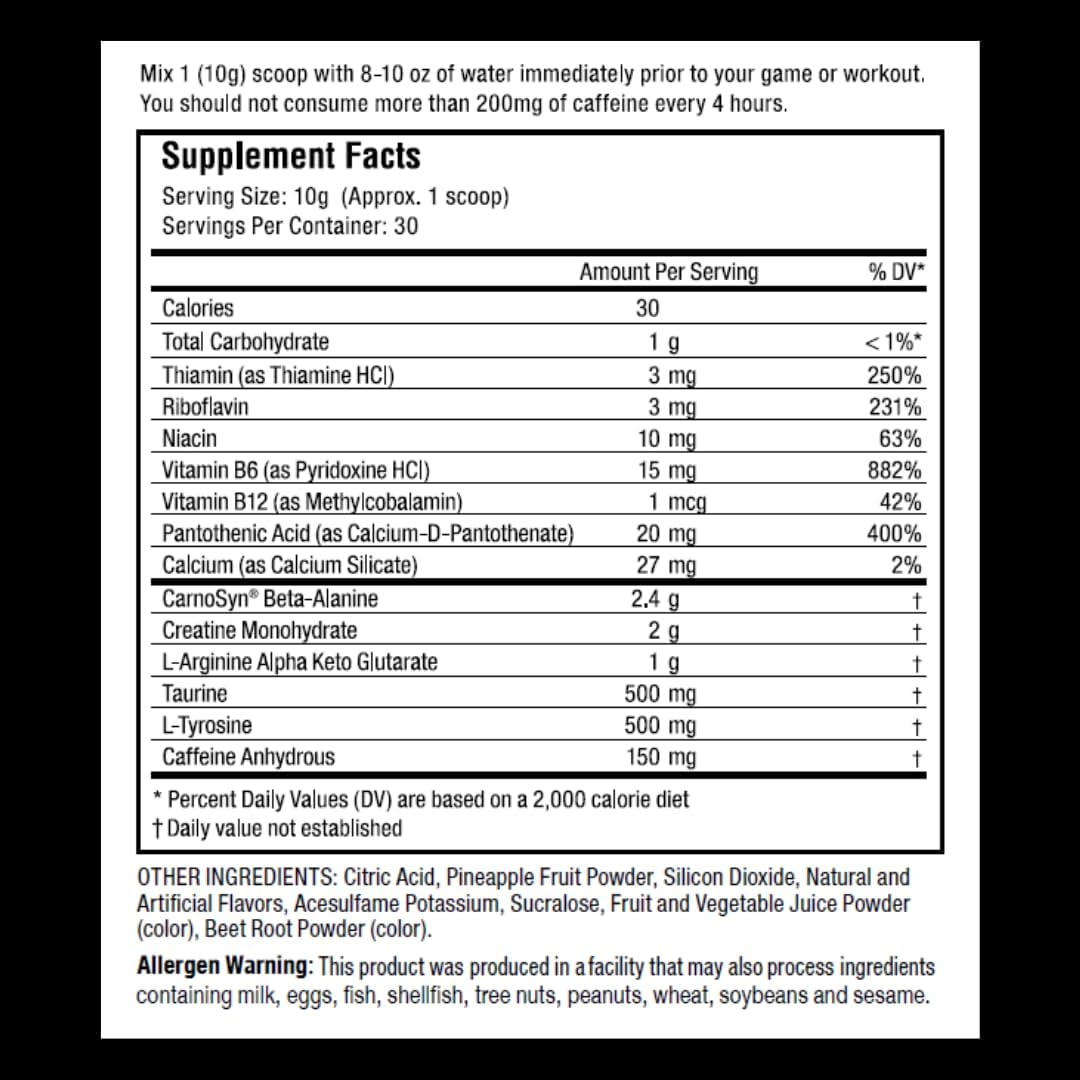 NSF Certified Pre Workout Powder with Creatine, Beta Alanine, and Caffeine for Men and Women - Energy Supplement - Cherry Limeade Flavor - 30 Servings