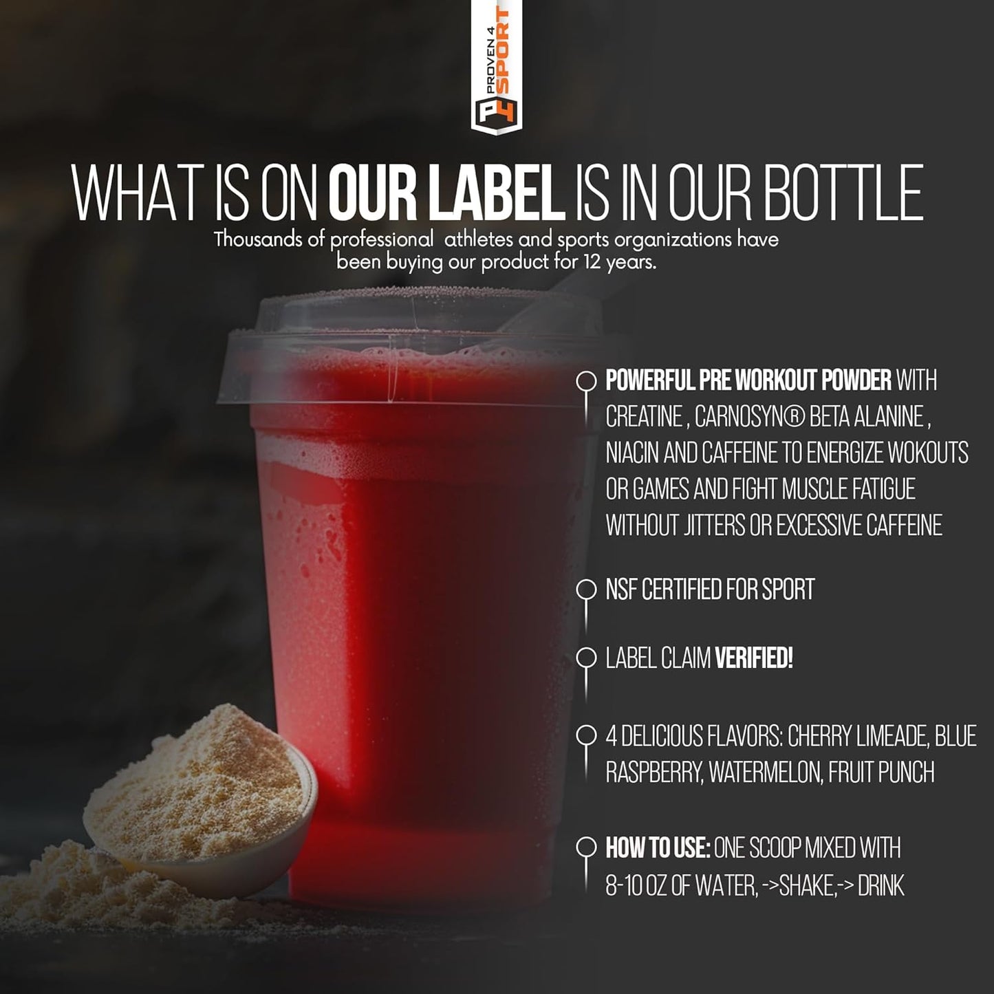 NSF Certified Pre Workout Powder with Creatine, Beta Alanine, and Caffeine for Men and Women - Energy Supplement - Cherry Limeade Flavor - 30 Servings