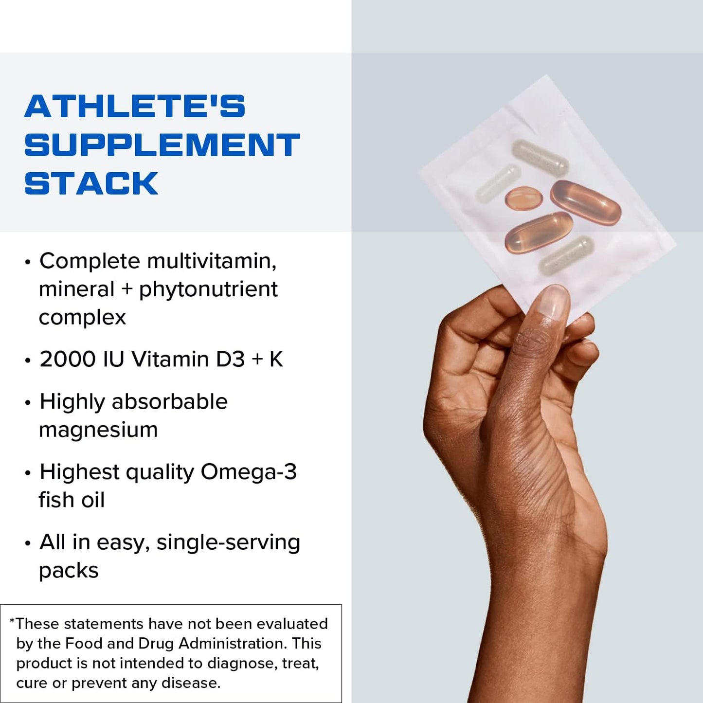 NSF Certified Sport Vitamin Pack with Multivitamin, Omega-3, Magnesium & Vitamin D3 + K - Professional Workout Supplements (30 Packets)