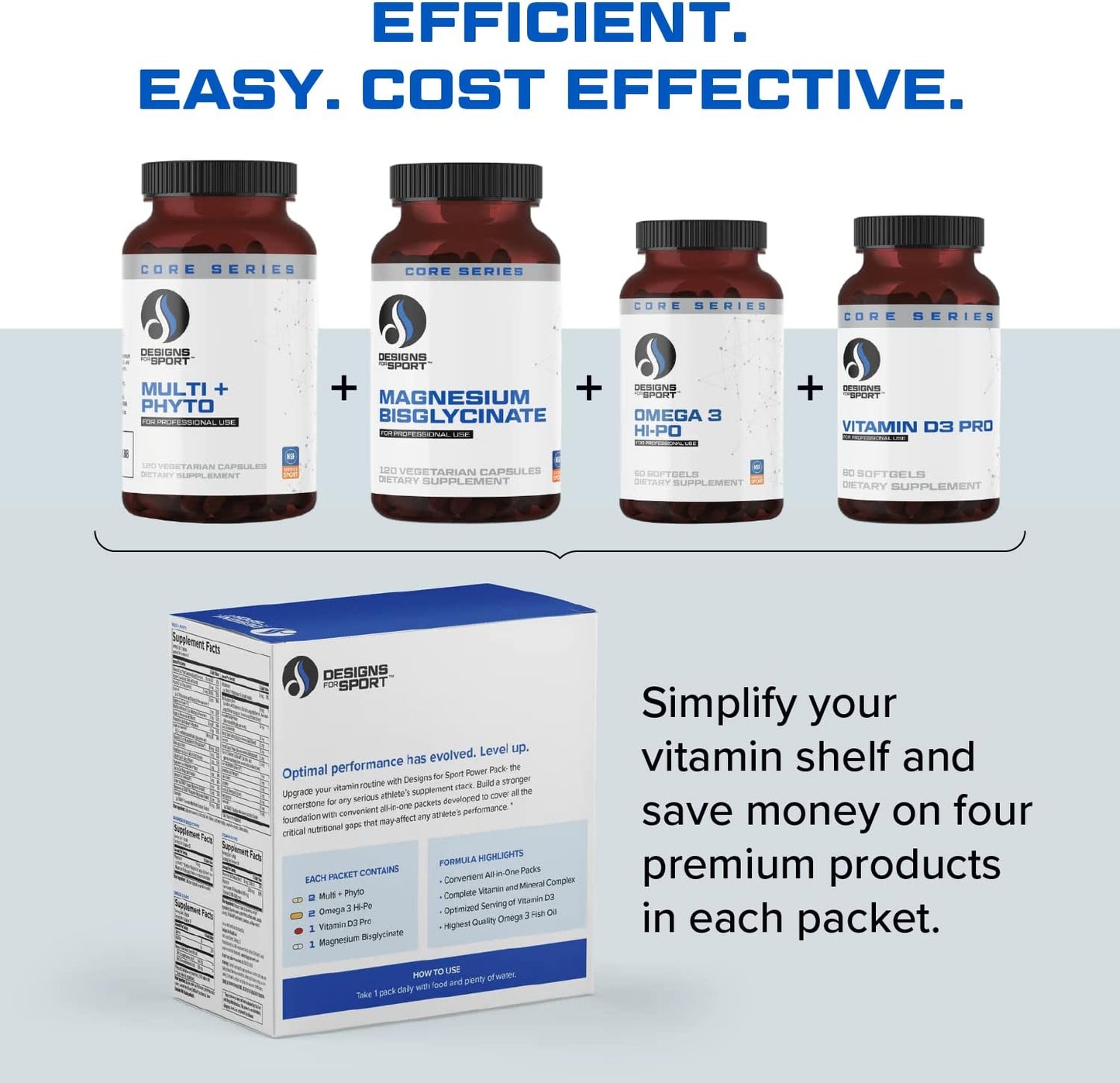 NSF Certified Sport Vitamin Pack with Multivitamin, Omega-3, Magnesium & Vitamin D3 + K - Professional Workout Supplements (30 Packets)