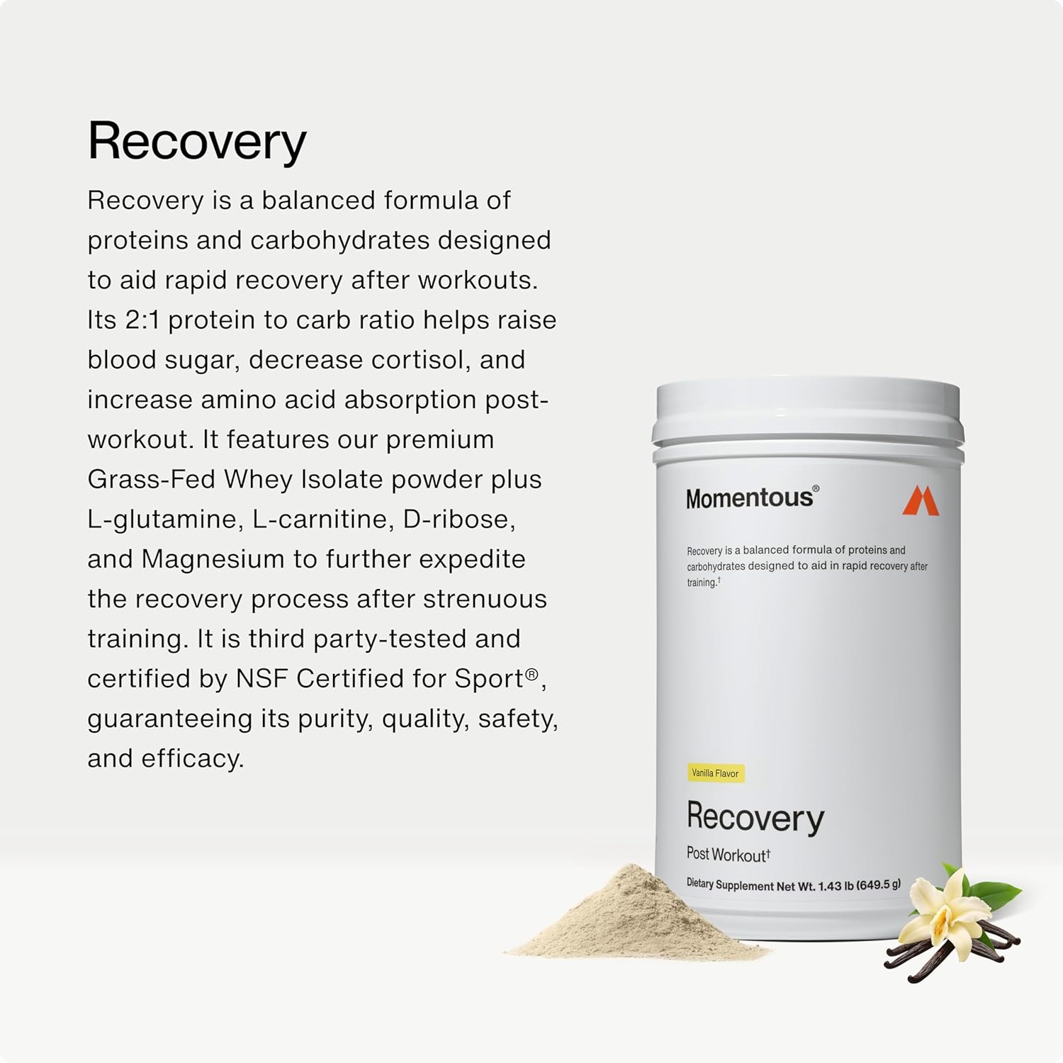 NSF Certified Vanilla Grass-Fed Whey Protein Powder - 20g Isolate Protein for Post-Workout Recovery - Gluten-Free, 15 Servings