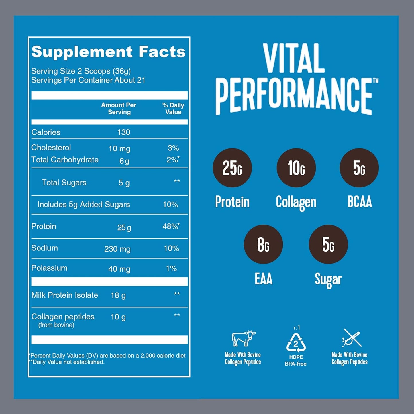 NSF Certified Vital Proteins Performance Powder - Cold Brew Coffee Flavor, 25g Protein Blend with Collagen Peptides, EAAs, and BCAAs, Gluten-Free, 1.72lb