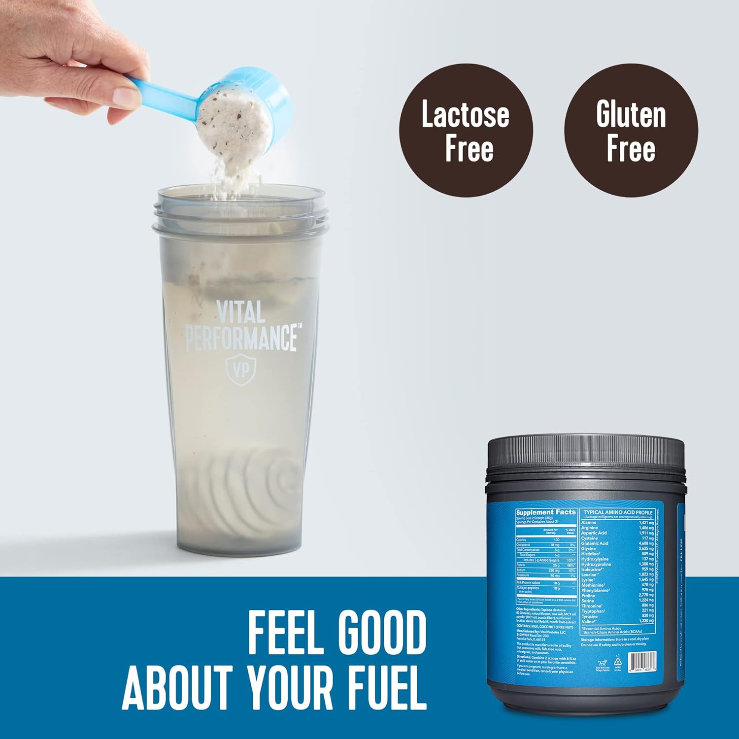NSF Certified Vital Proteins Performance Powder - Cold Brew Coffee Flavor, 25g Protein Blend with Collagen Peptides, EAAs, and BCAAs, Gluten-Free, 1.72lb