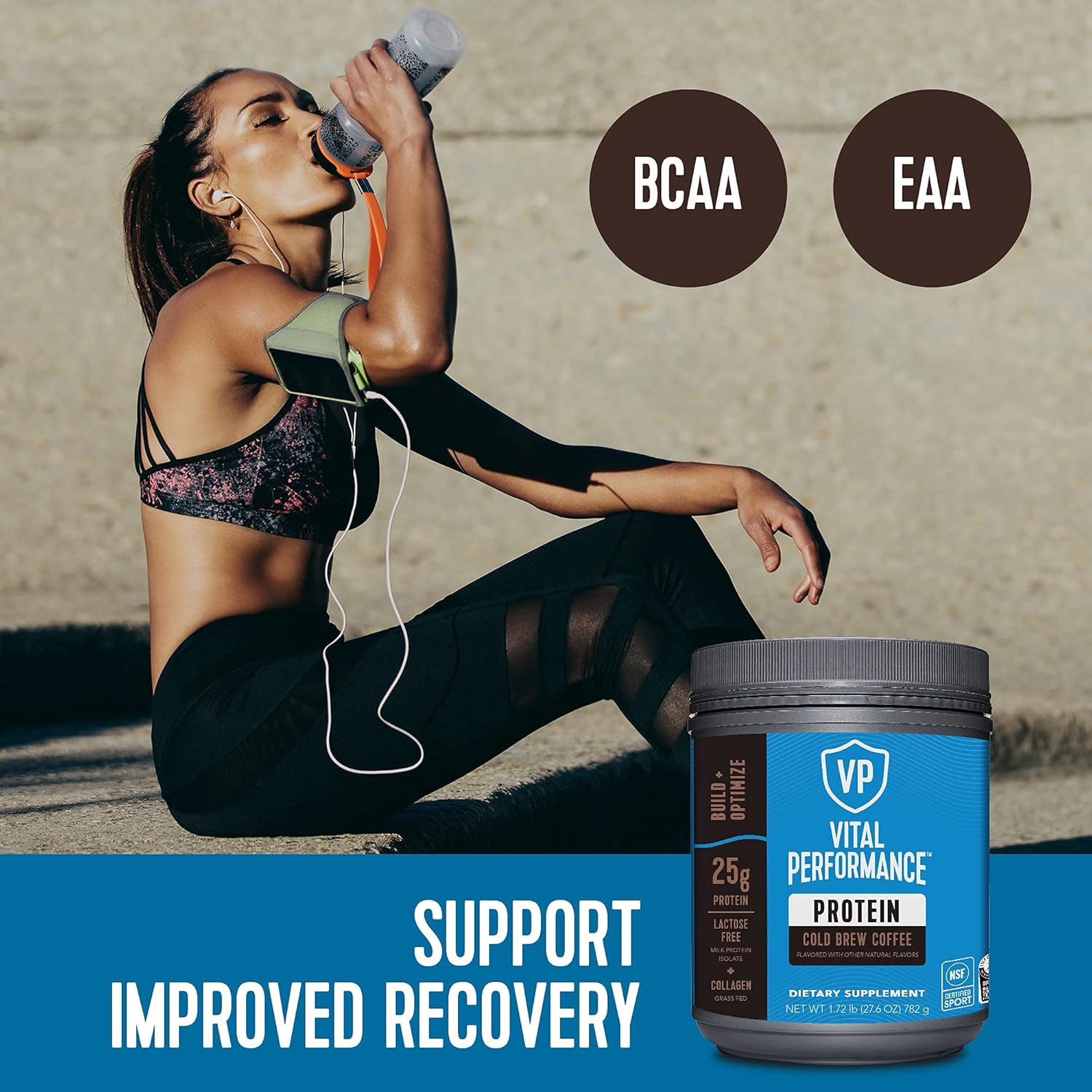 NSF Certified Vital Proteins Performance Powder - Cold Brew Coffee Flavor, 25g Protein Blend with Collagen Peptides, EAAs, and BCAAs, Gluten-Free, 1.72lb