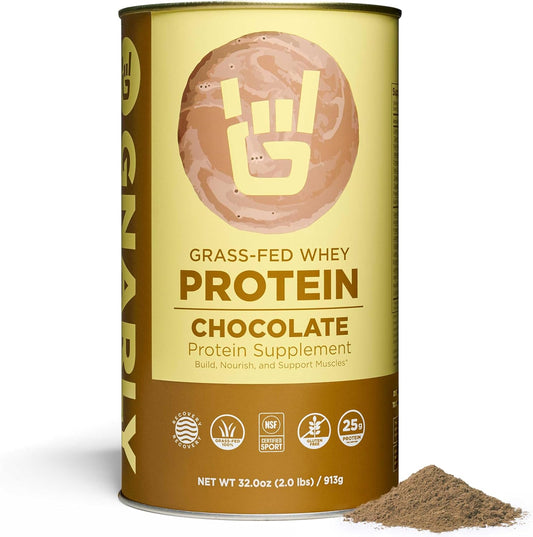 NSF Sport Certified Chocolate Protein Powder with 25g Protein for Muscle Repair - Grass Fed Whey, Smooth Chocolate Taste - 32 oz