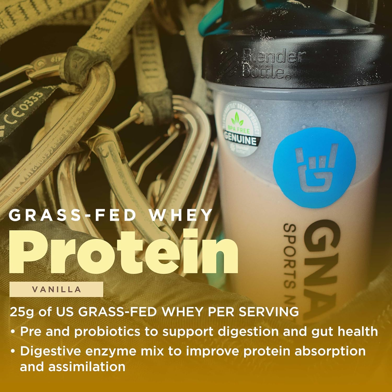 NSF Sport Certified Vanilla Protein Powder, Grass Fed Whey, 25g Protein for Muscle Repair, Smooth Vanilla Taste - 32 oz