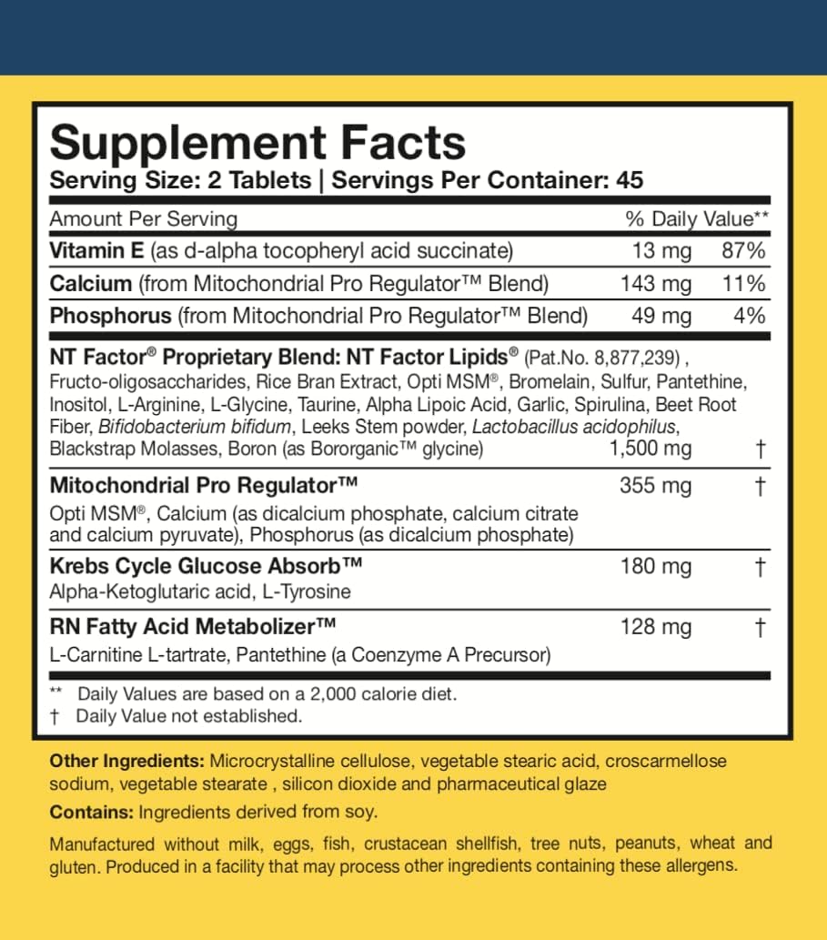 NT Factor Energy Supplement - Boost Cellular Health, ATP Production, Energy & Brain Function - 90 Tablets