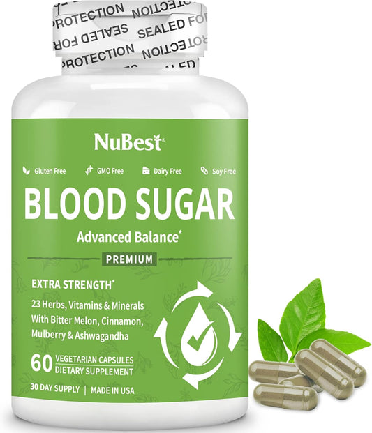 NuBest Blood Sugar Support Supplement with Bitter Melon, Ashwagandha, Cinnamon, Chromium, Magnesium, Vitamins, Alpha Lipoic Acid, Cayenne Pepper - Pack of 4 - Promotes Healthy Blood Sugar Levels