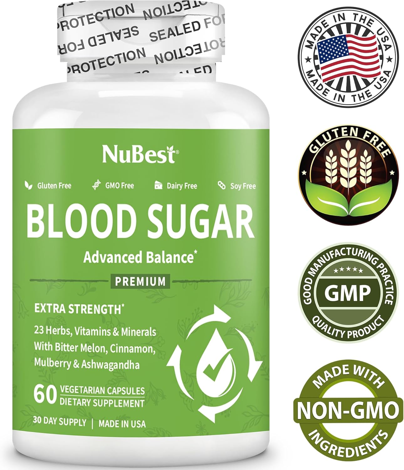 NuBest Blood Sugar Support Supplement with Bitter Melon, Ashwagandha, Cinnamon, Chromium, Magnesium, Vitamins, Alpha Lipoic Acid, Cayenne Pepper - Pack of 4 - Promotes Healthy Blood Sugar Levels