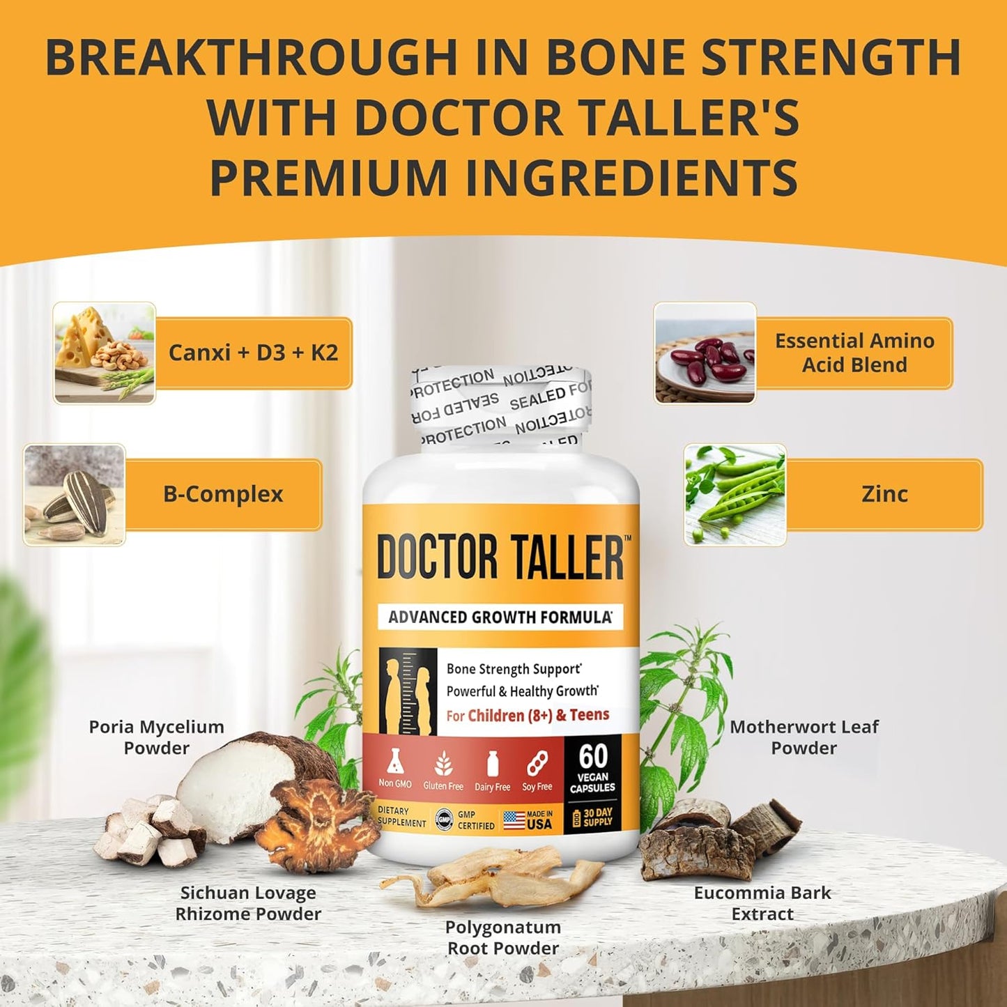 NuBest Doctor Taller - Height Growth & Immunity Support Formula for Kids (8+) - Keto with Calcium, Vitamin D3, K2, Amino Acids & Herbs - 6 Pack for 6 Months