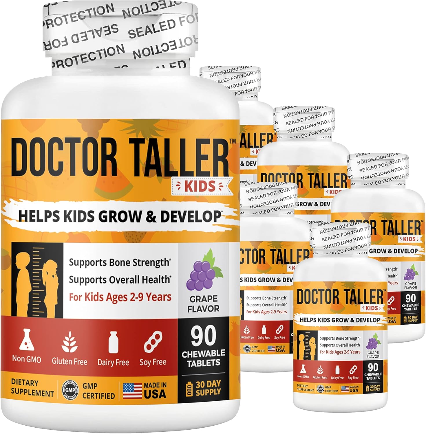 NuBest Doctor Taller Kids - Height Growth Formula for Kids 2-9 - Multivitamins, Minerals, Calcium - Grape Flavor - 6 Pack, 9 Months Supply