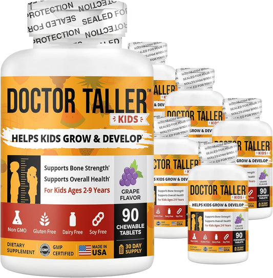 NuBest Doctor Taller Kids - Height Growth Formula for Kids 2-9 - Multivitamins, Minerals, Calcium - Grape Flavor - 6 Pack, 9 Months Supply