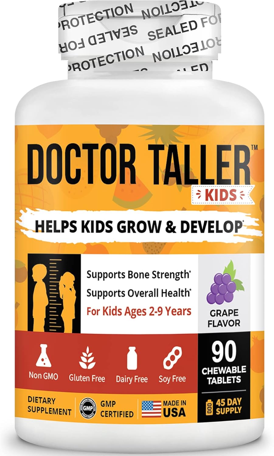 NuBest Doctor Taller Kids - Height Growth Formula for Kids 2-9 - Multivitamins, Minerals, Calcium - Grape Flavor - 6 Pack, 9 Months Supply