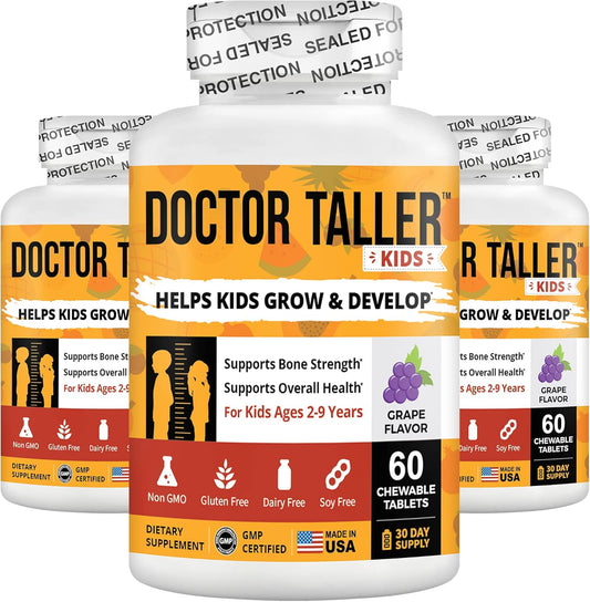 NuBest Doctor Taller Kids - Multivitamins for Kids & Toddlers - Promotes Healthy Growth, Bone Strength - Grape Flavor - 60 Vegan Chewable Tablets (3 Pack)